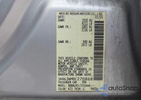 2014 Nissan Altima 2.5/2.5 S/2.5 Sl/2.5 Sv from USA, damaged, VIN 1N4AL3AP4EC270868